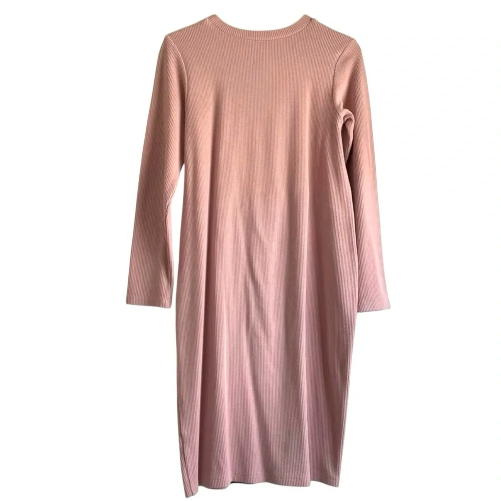MADYSON Pink Ribbed Long Sleeve Dress Size 16 Teen Girl Below Knee Length / Midi